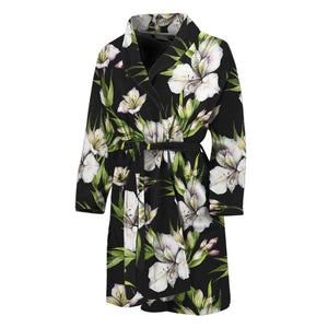 Watercolor Alstroemeria Pattern Print Men's Bathrobe