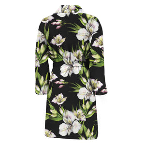 Watercolor Alstroemeria Pattern Print Men's Bathrobe