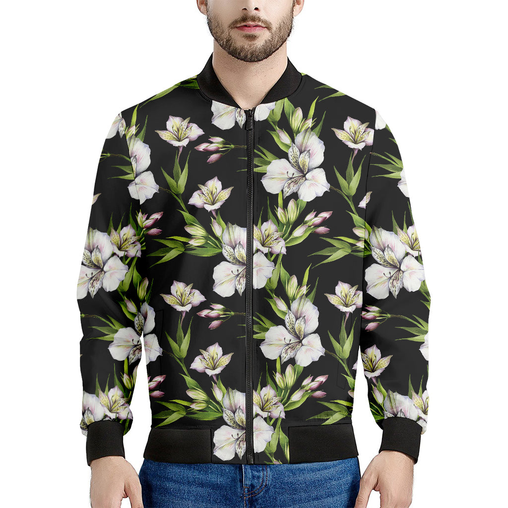 Watercolor Alstroemeria Pattern Print Men's Bomber Jacket