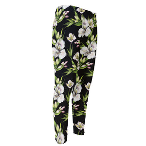 Watercolor Alstroemeria Pattern Print Men's Compression Pants