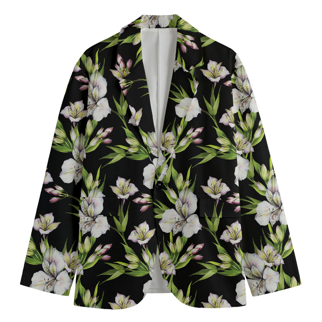 Watercolor Alstroemeria Pattern Print Men's Cotton Blazer