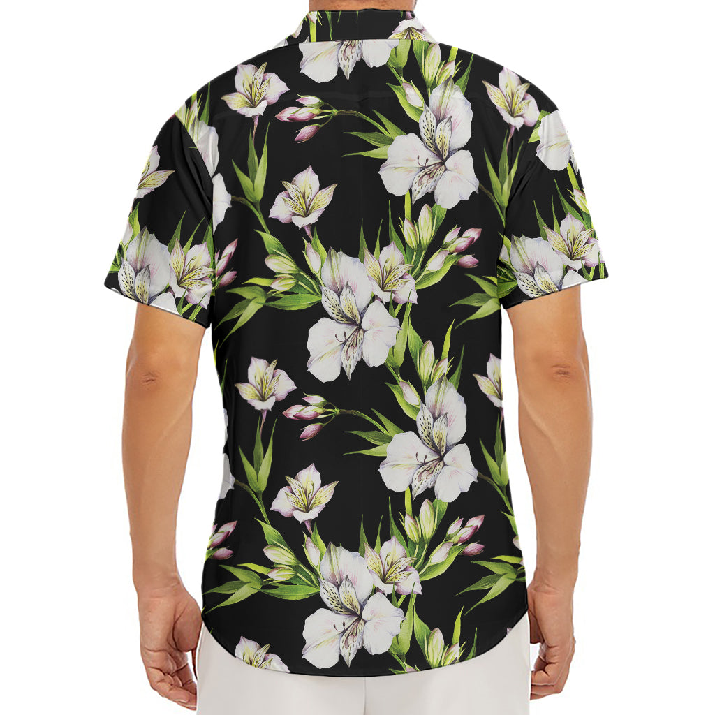 Watercolor Alstroemeria Pattern Print Men's Deep V-Neck Shirt