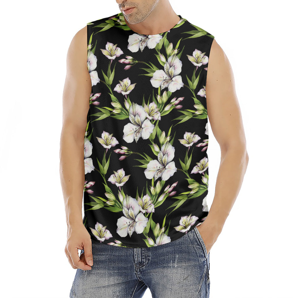 Watercolor Alstroemeria Pattern Print Men's Fitness Tank Top