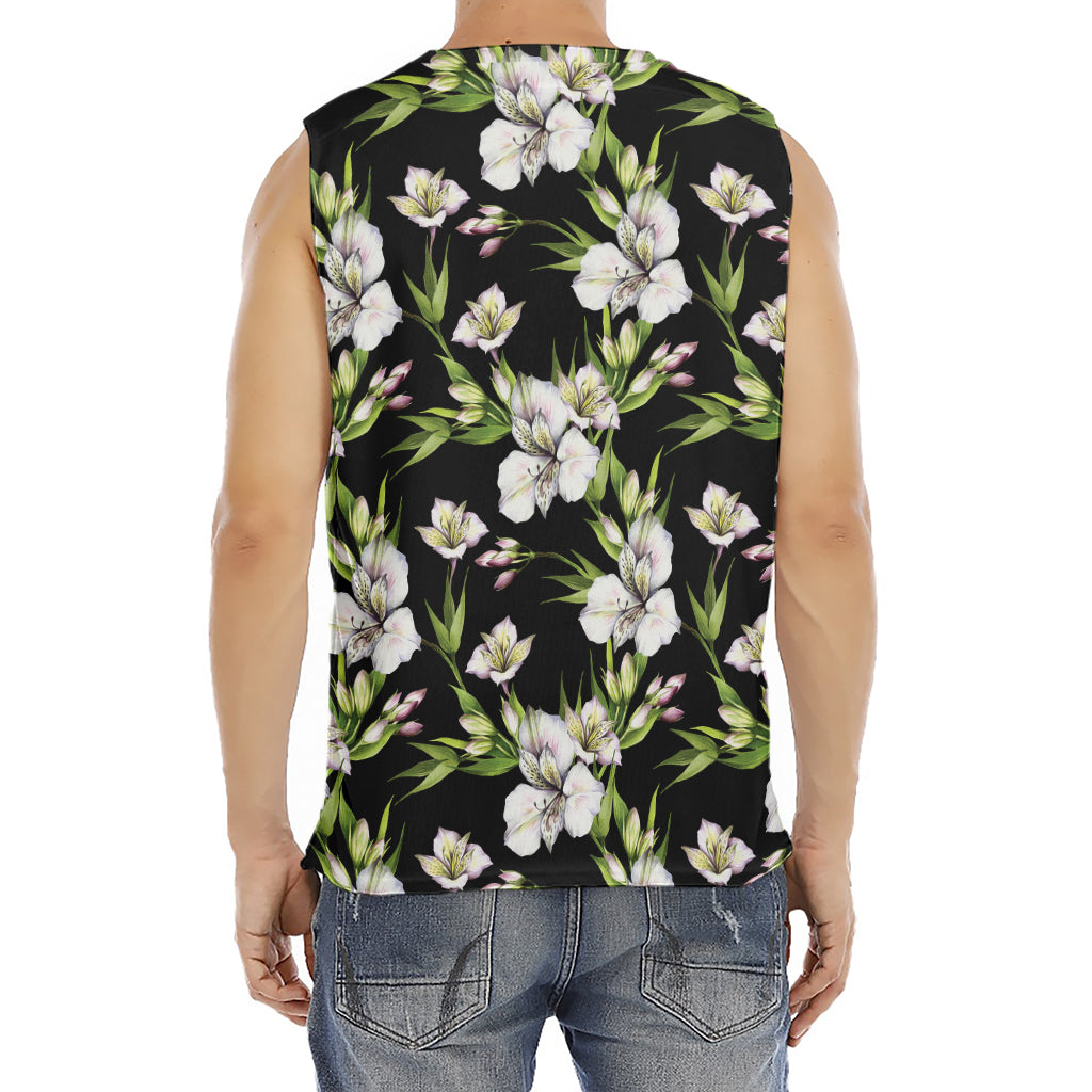 Watercolor Alstroemeria Pattern Print Men's Fitness Tank Top