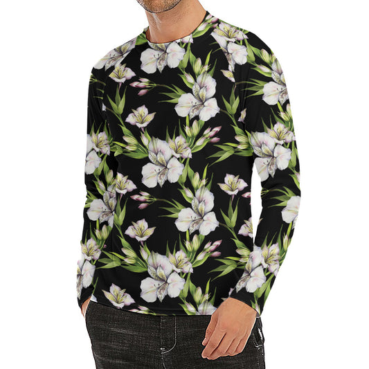 Watercolor Alstroemeria Pattern Print Men's Long Sleeve Rash Guard