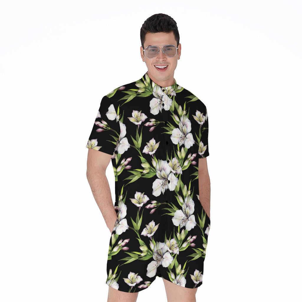 Watercolor Alstroemeria Pattern Print Men's Rompers