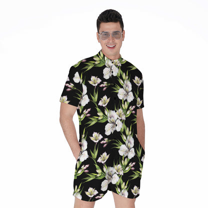 Watercolor Alstroemeria Pattern Print Men's Rompers