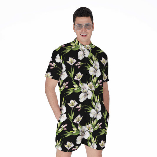 Watercolor Alstroemeria Pattern Print Men's Rompers