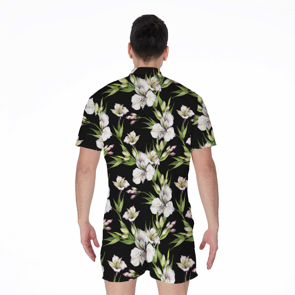 Watercolor Alstroemeria Pattern Print Men's Rompers