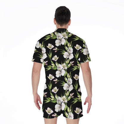 Watercolor Alstroemeria Pattern Print Men's Rompers