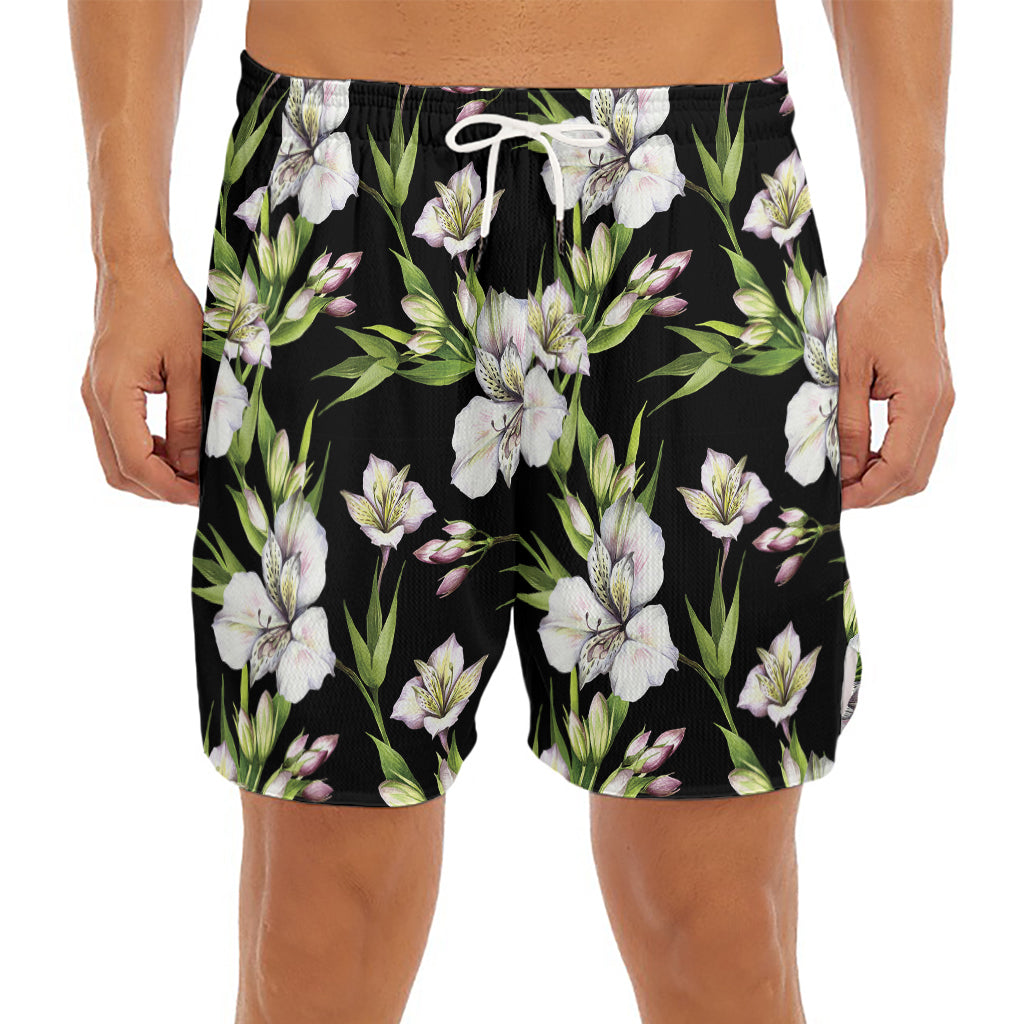 Watercolor Alstroemeria Pattern Print Men's Split Running Shorts