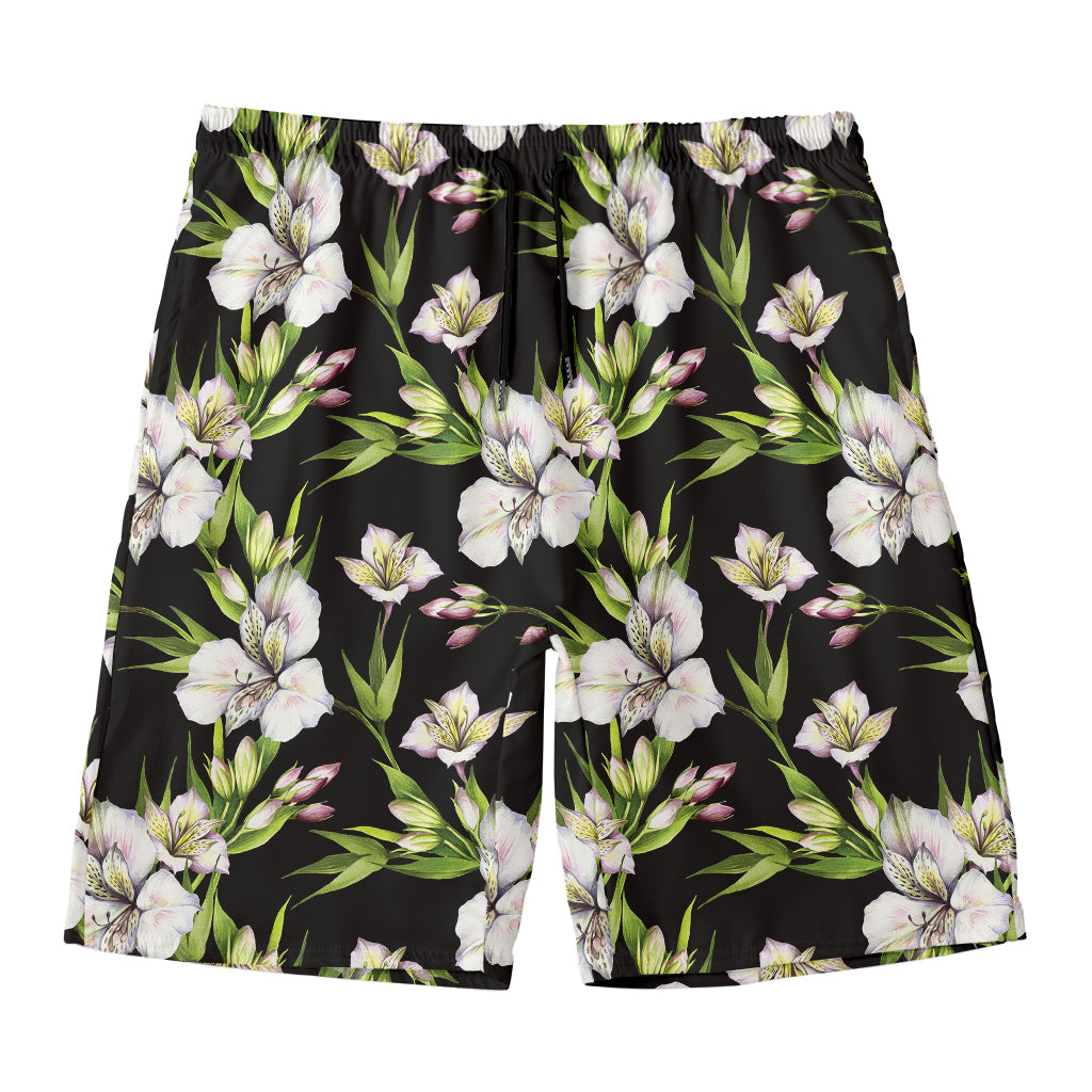 Watercolor Alstroemeria Pattern Print Men's Swim Trunks