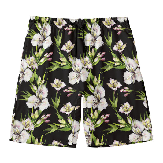 Watercolor Alstroemeria Pattern Print Men's Swim Trunks