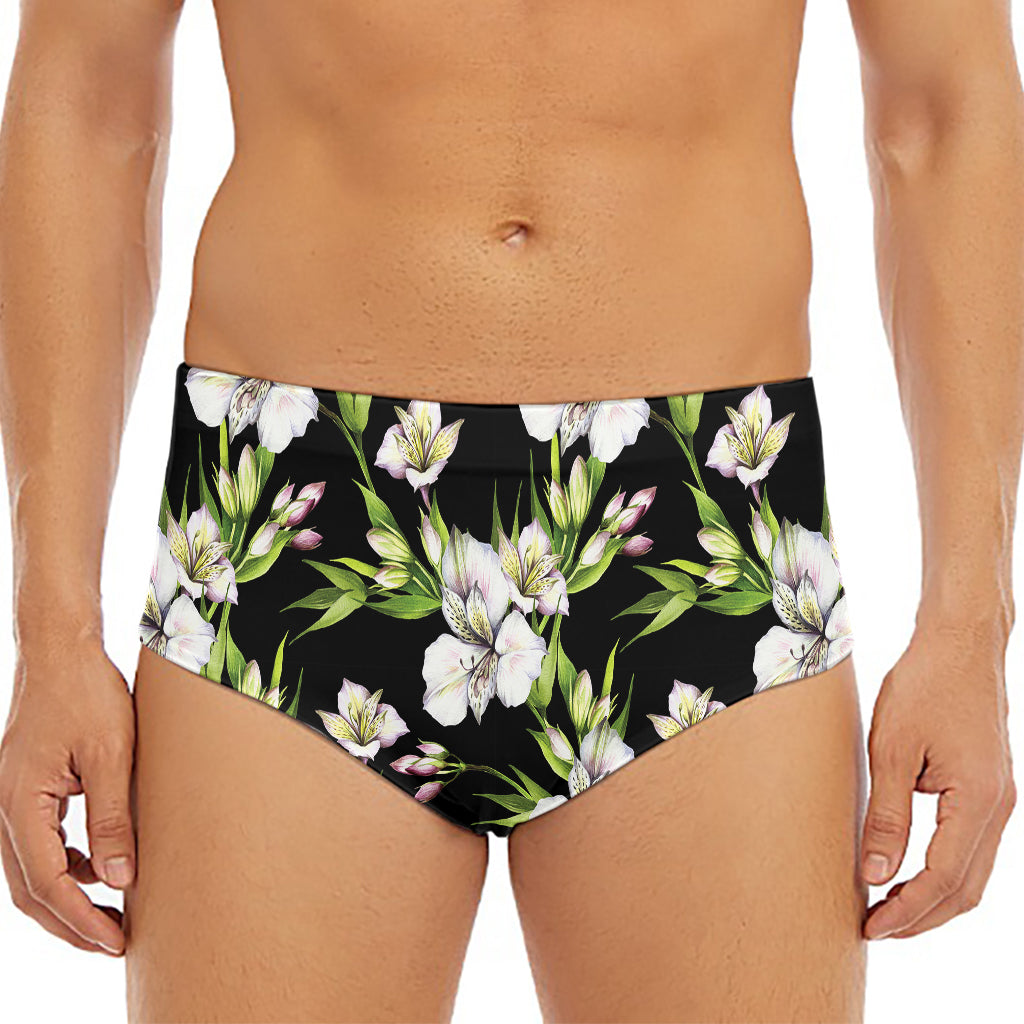 Watercolor Alstroemeria Pattern Print Men's Triangle Swim Briefs