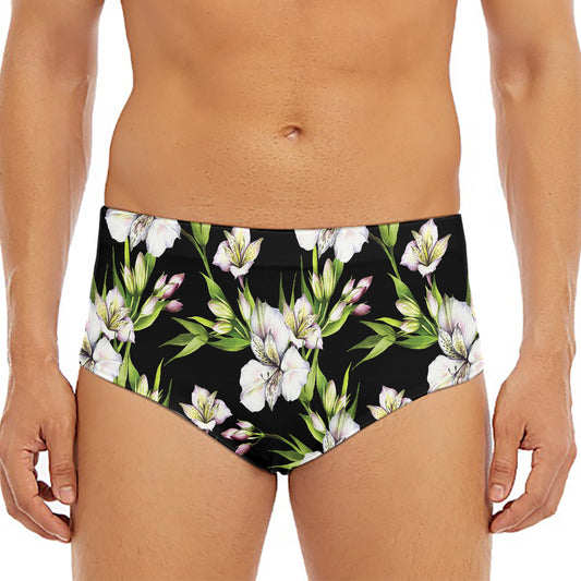 Watercolor Alstroemeria Pattern Print Men's Triangle Swim Briefs