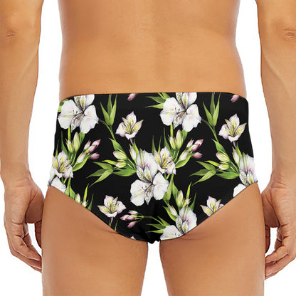 Watercolor Alstroemeria Pattern Print Men's Triangle Swim Briefs