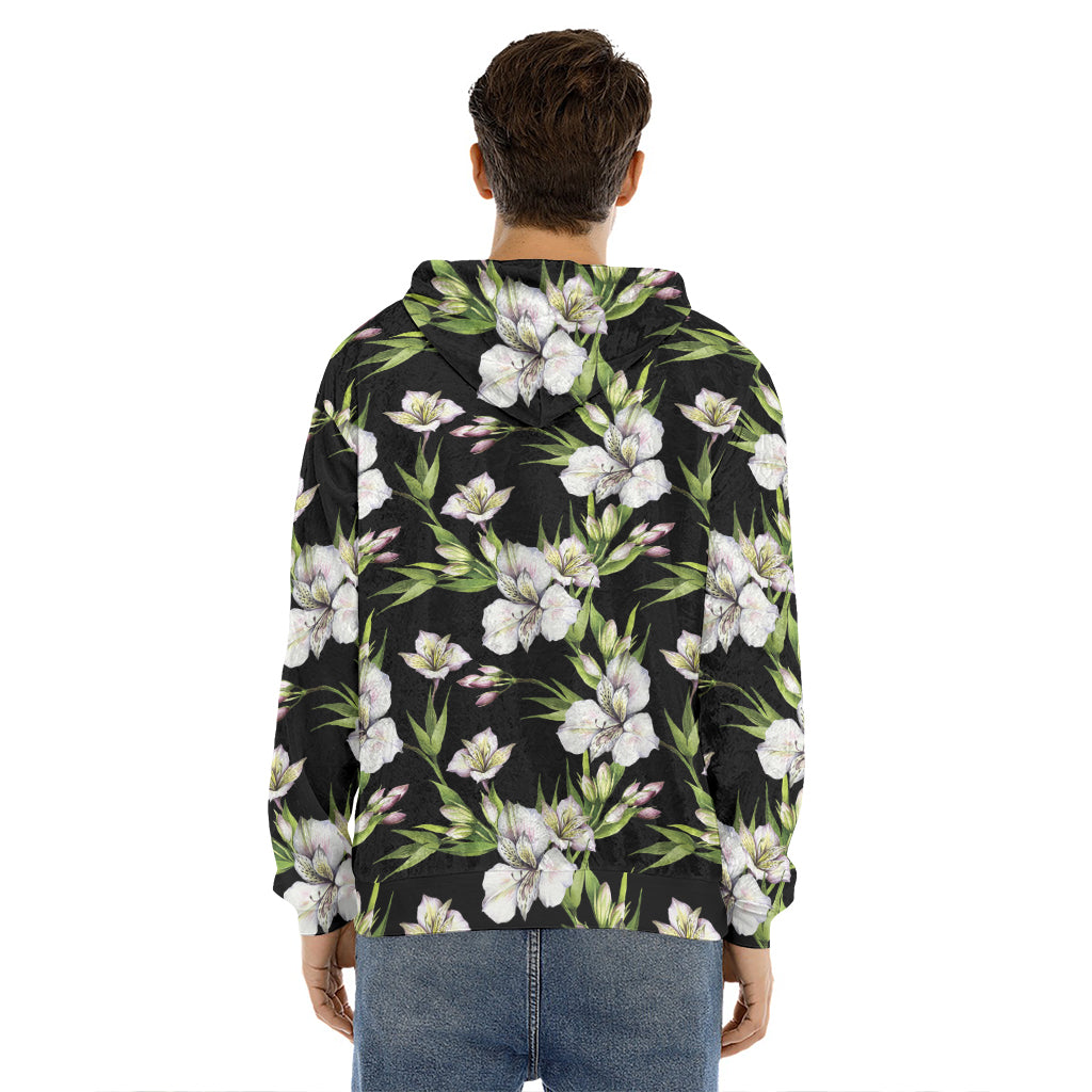 Watercolor Alstroemeria Pattern Print Men's Velvet Pullover Hoodie