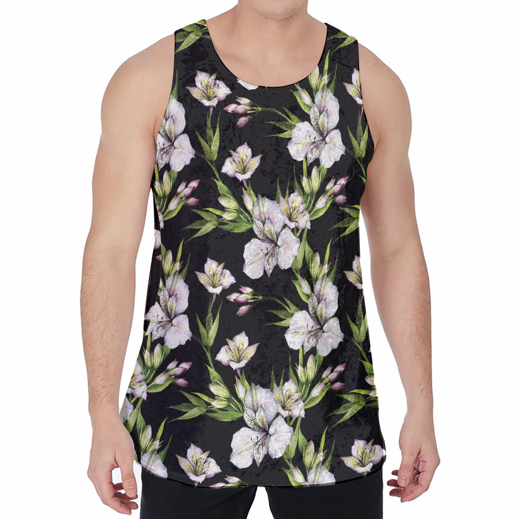 Watercolor Alstroemeria Pattern Print Men's Velvet Tank Top