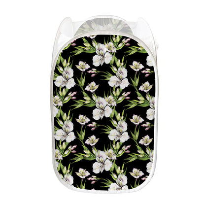Watercolor Alstroemeria Pattern Print Mesh Laundry Hamper