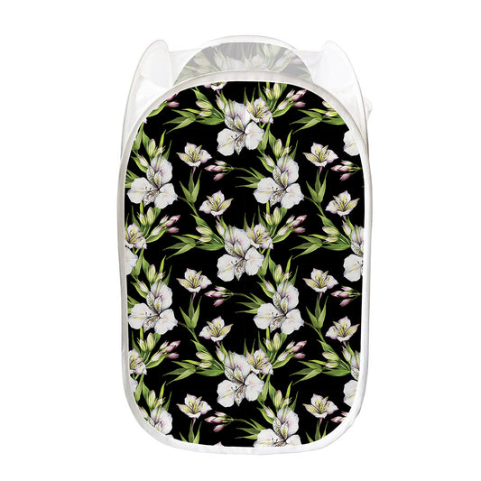 Watercolor Alstroemeria Pattern Print Mesh Laundry Hamper