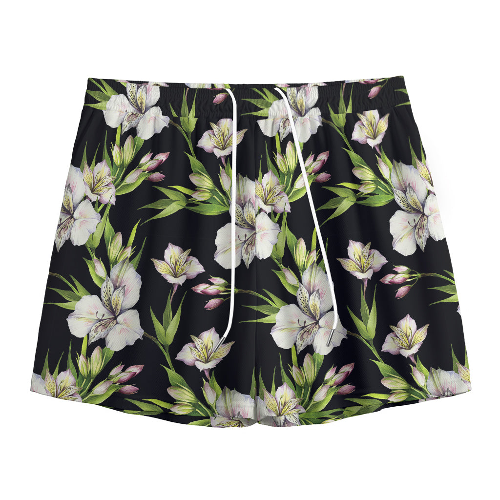 Watercolor Alstroemeria Pattern Print Mesh Shorts