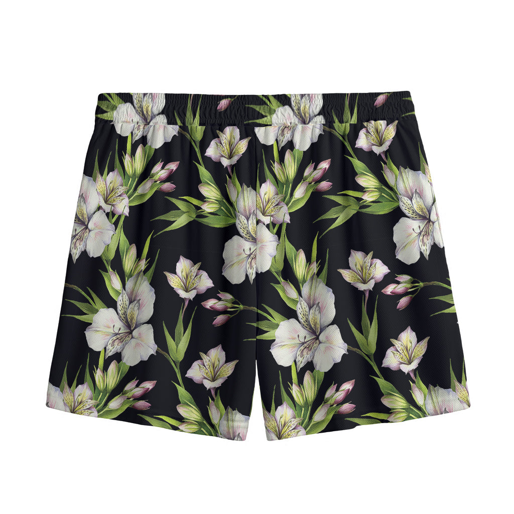 Watercolor Alstroemeria Pattern Print Mesh Shorts