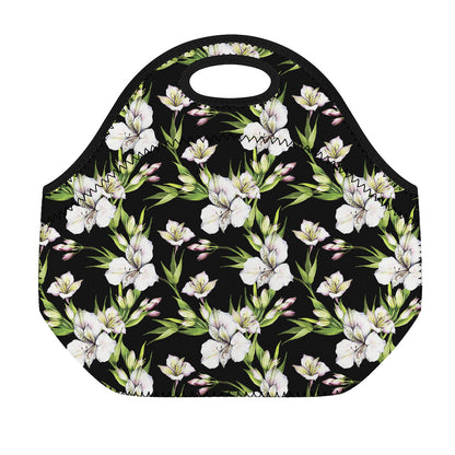 Watercolor Alstroemeria Pattern Print Neoprene Lunch Bag