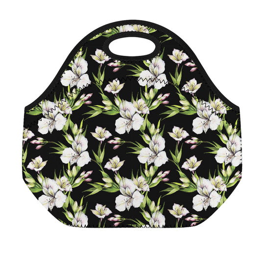 Watercolor Alstroemeria Pattern Print Neoprene Lunch Bag