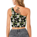 Watercolor Alstroemeria Pattern Print One Shoulder Crop Top