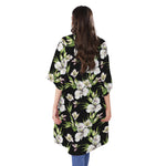 Watercolor Alstroemeria Pattern Print Open Front Beach Cover Up