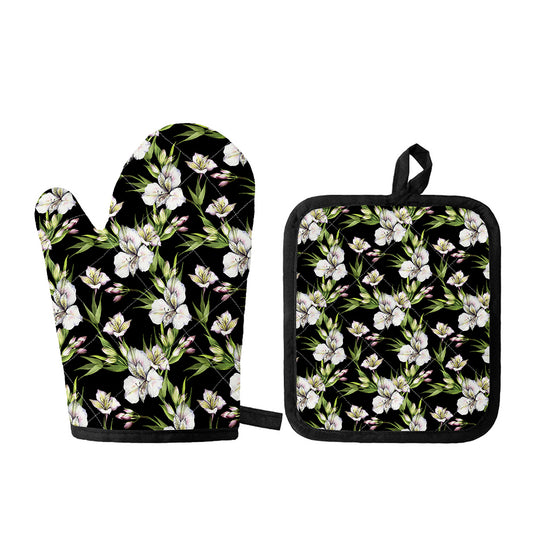 Watercolor Alstroemeria Pattern Print Oven Mitt And Pot Holder Set