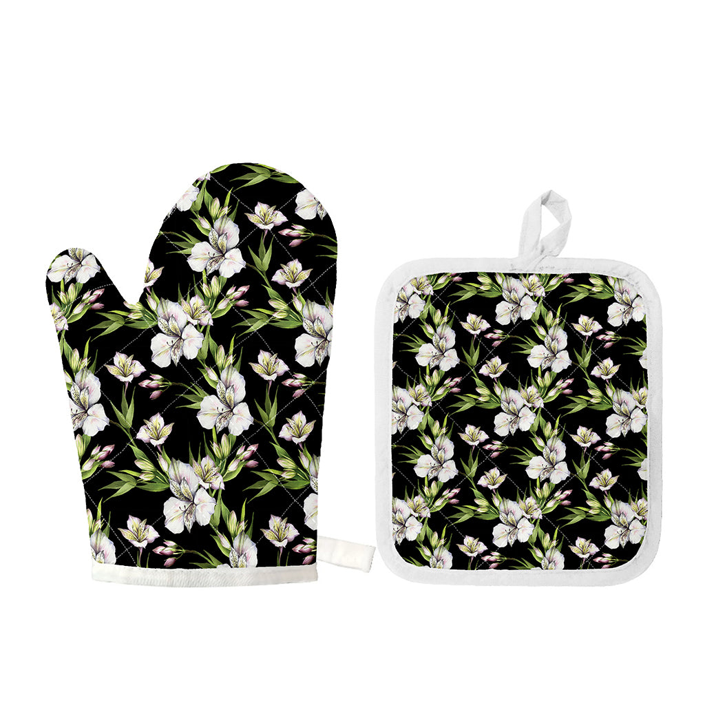 Watercolor Alstroemeria Pattern Print Oven Mitt And Pot Holder Set