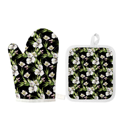 Watercolor Alstroemeria Pattern Print Oven Mitt And Pot Holder Set