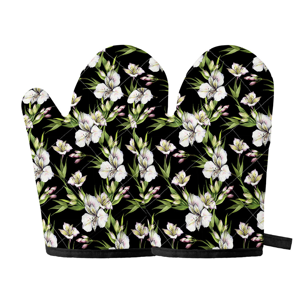Watercolor Alstroemeria Pattern Print Oven Mitts