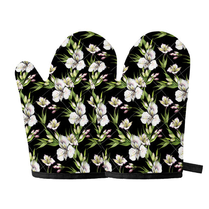 Watercolor Alstroemeria Pattern Print Oven Mitts
