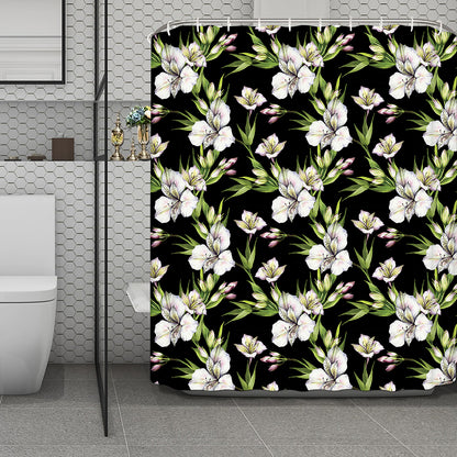 Watercolor Alstroemeria Pattern Print Polyester Shower Curtain