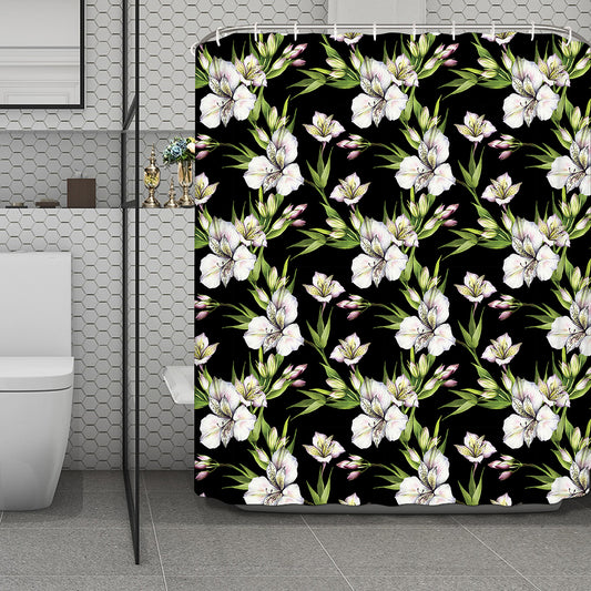 Watercolor Alstroemeria Pattern Print Polyester Shower Curtain
