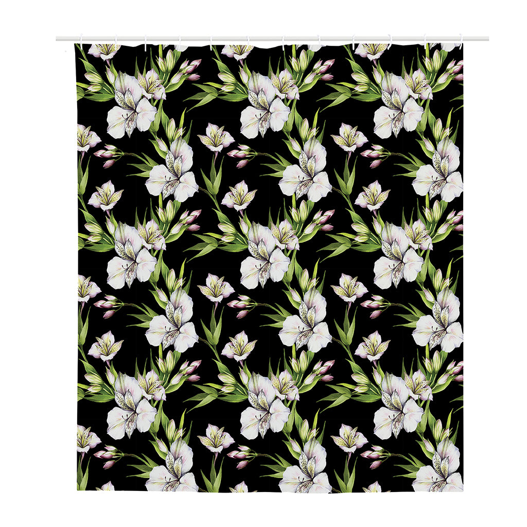 Watercolor Alstroemeria Pattern Print Polyester Shower Curtain