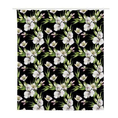 Watercolor Alstroemeria Pattern Print Polyester Shower Curtain