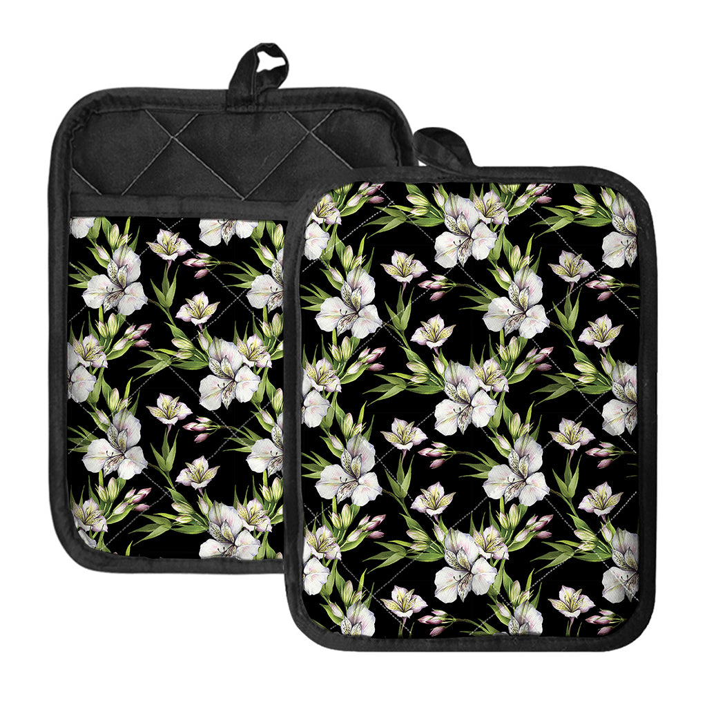 Watercolor Alstroemeria Pattern Print Pot Holders With Pocket