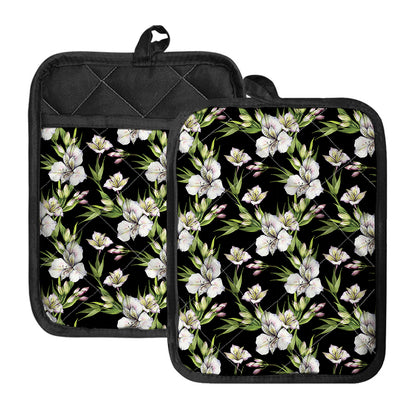 Watercolor Alstroemeria Pattern Print Pot Holders With Pocket