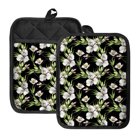 Watercolor Alstroemeria Pattern Print Pot Holders With Pocket