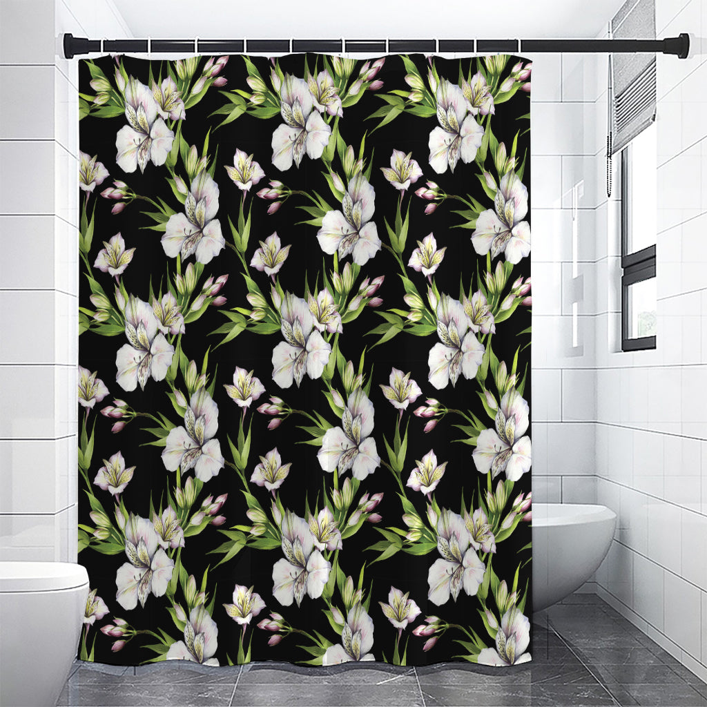 Watercolor Alstroemeria Pattern Print Premium Shower Curtain