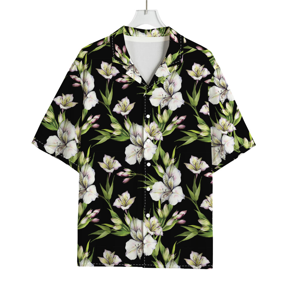 Watercolor Alstroemeria Pattern Print Rayon Hawaiian Shirt