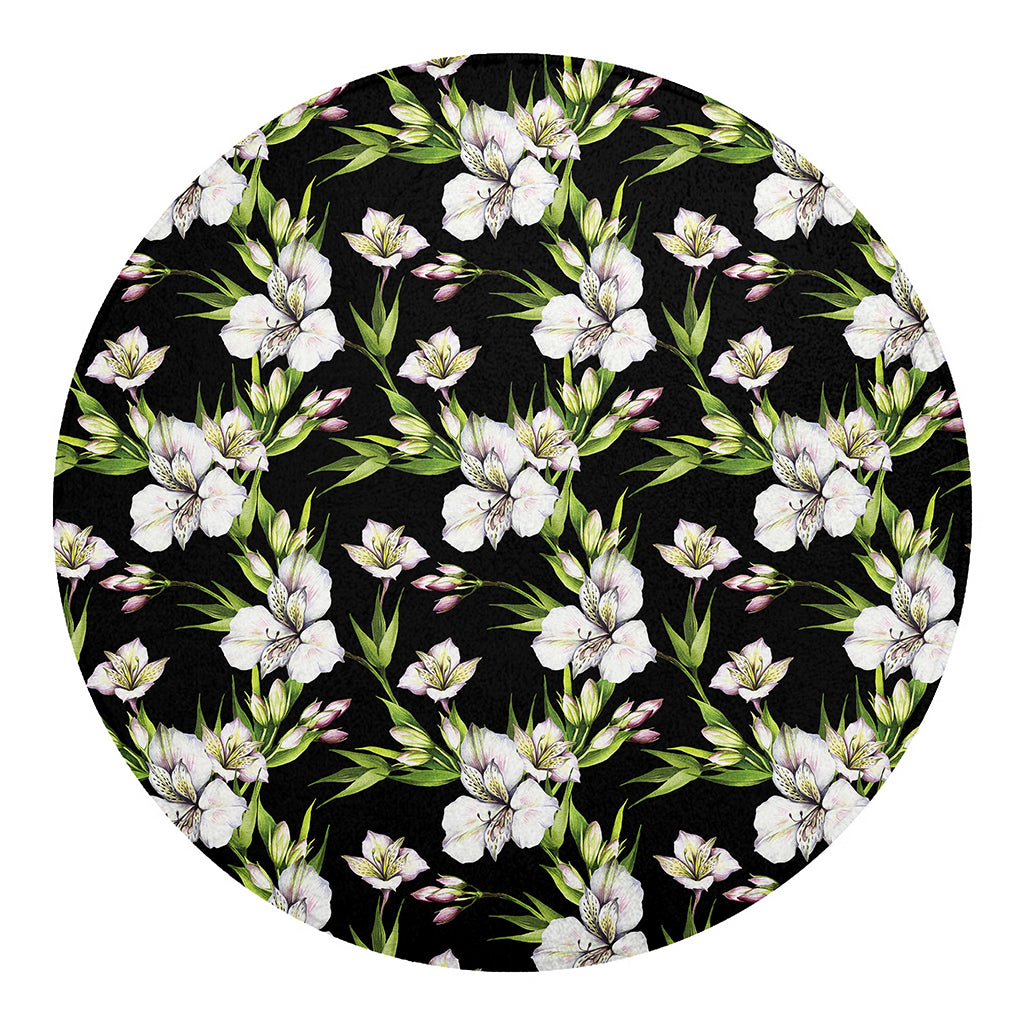 Watercolor Alstroemeria Pattern Print Round Blanket