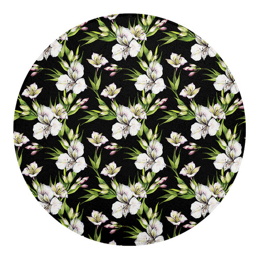Watercolor Alstroemeria Pattern Print Round Blanket
