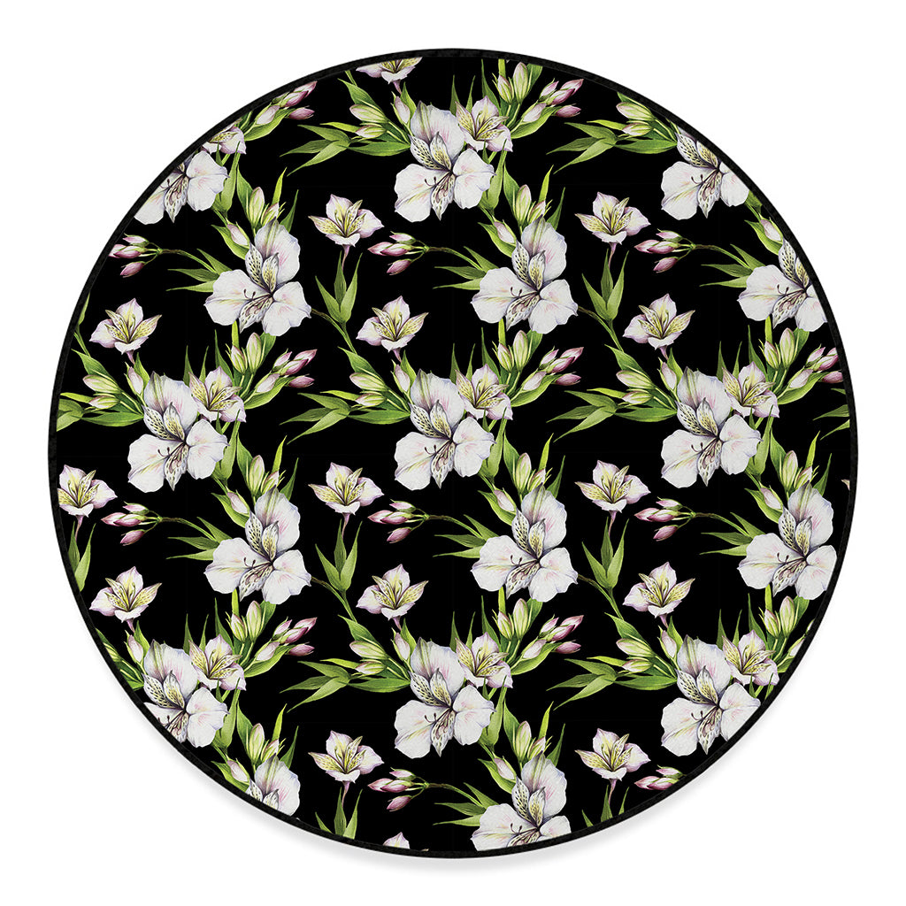 Watercolor Alstroemeria Pattern Print Round Floor Mat