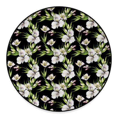 Watercolor Alstroemeria Pattern Print Round Floor Mat