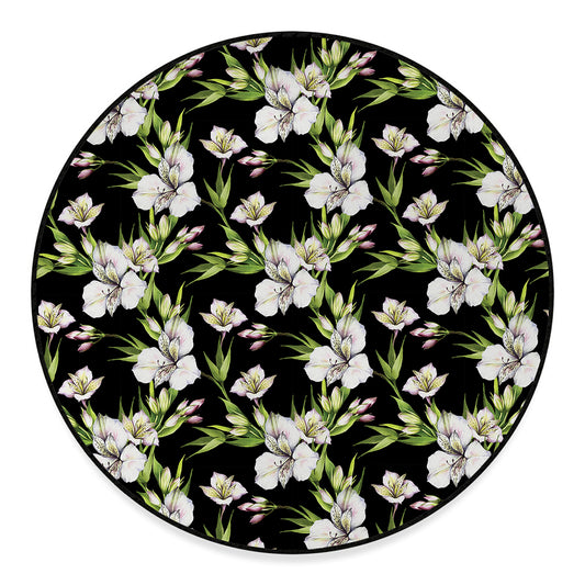 Watercolor Alstroemeria Pattern Print Round Floor Mat