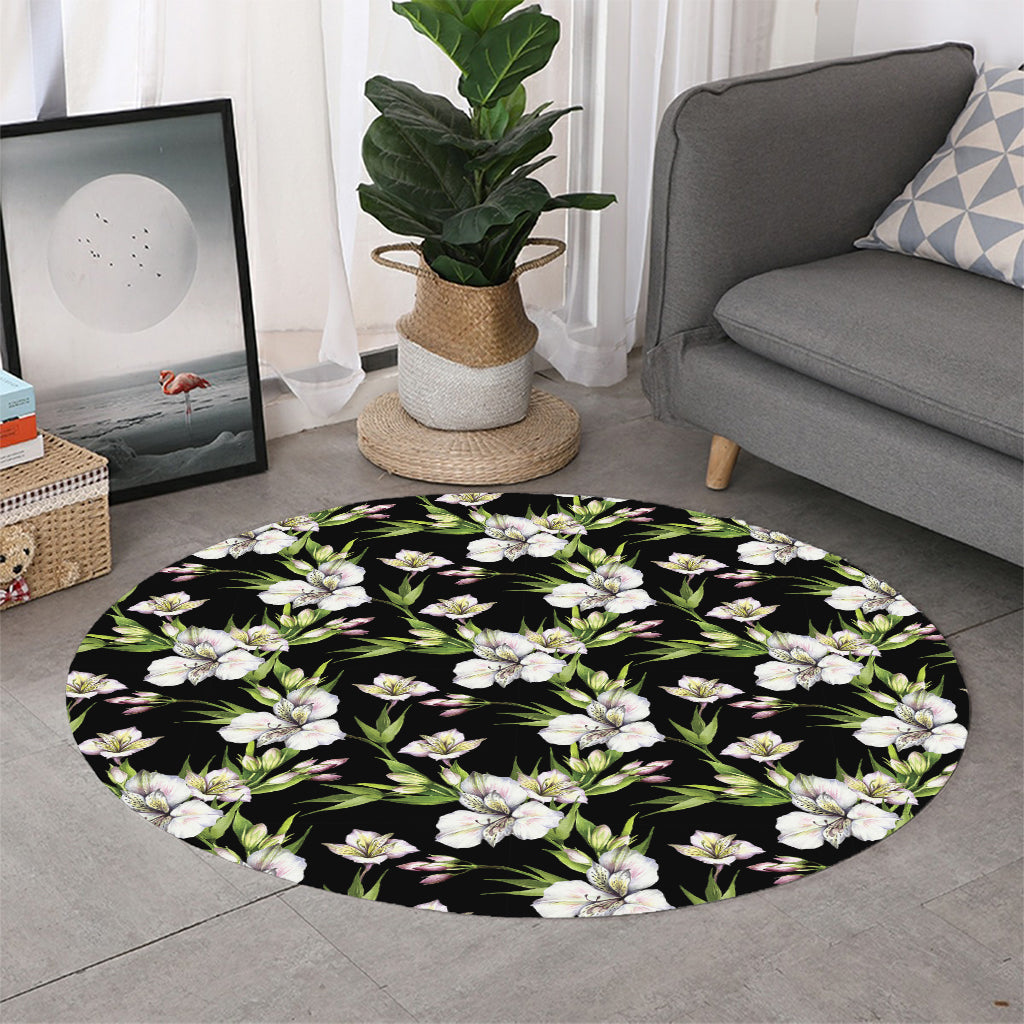 Watercolor Alstroemeria Pattern Print Round Rug